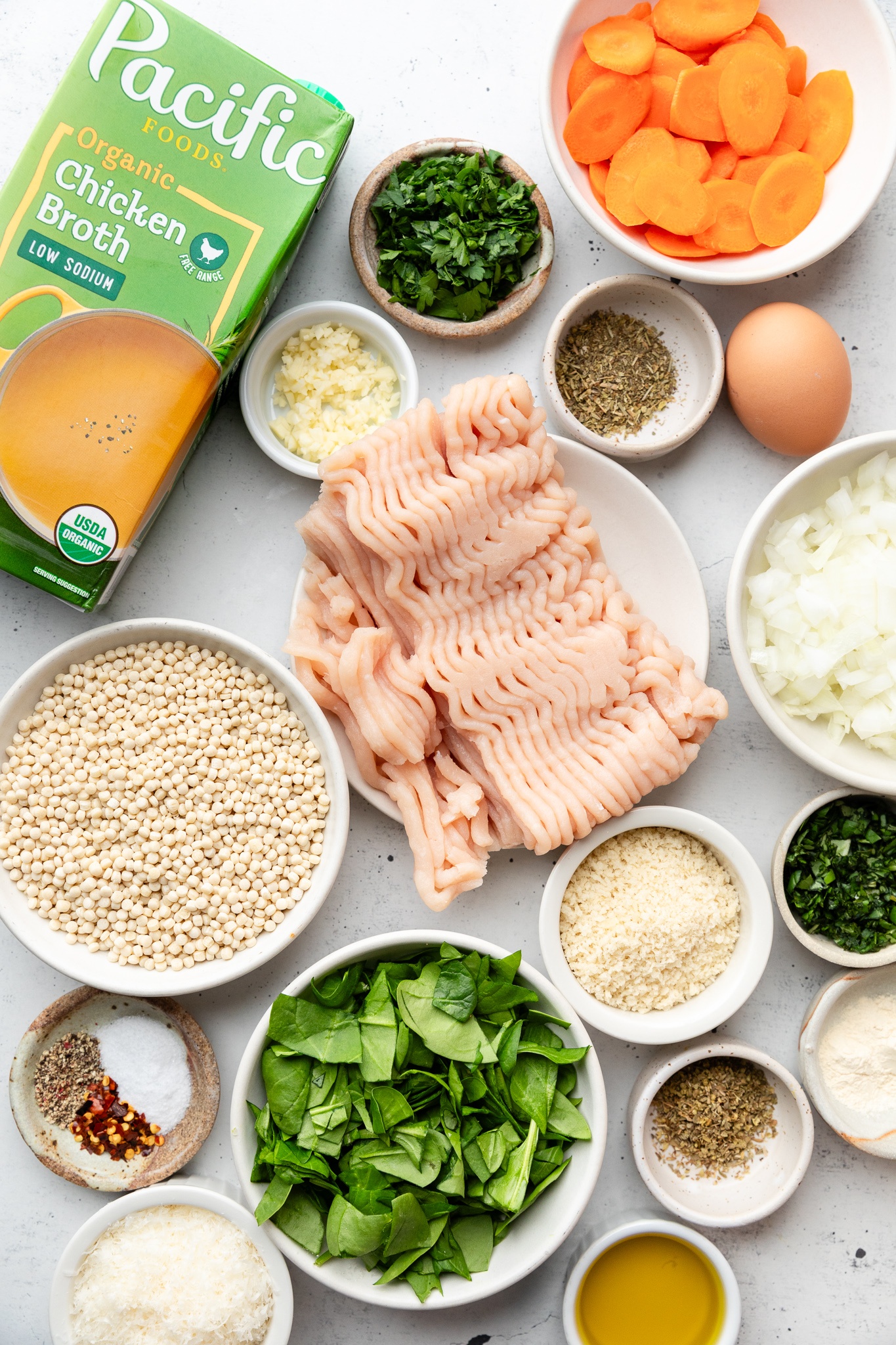 ingredients for Italian wedding soup in bowls